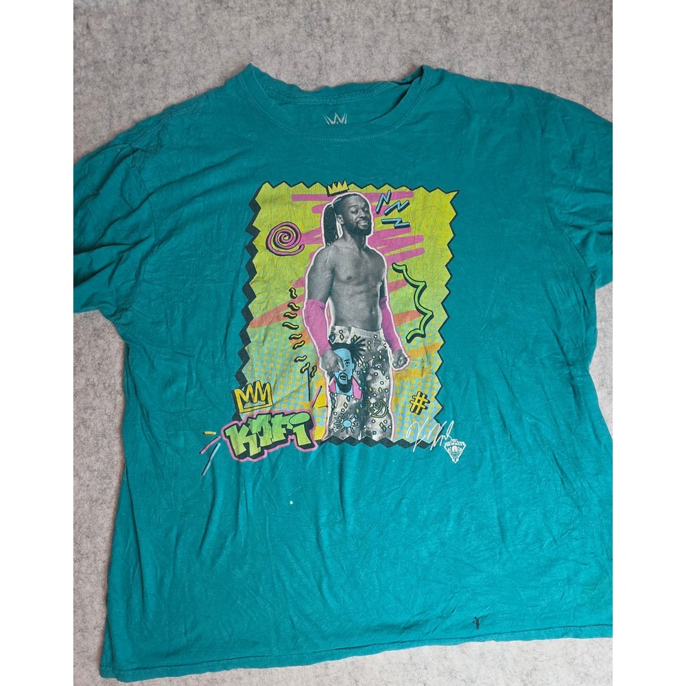 WWE Kofi Kingston Neon Collection T-Shirt Teal Green The New Day XL Graphic Tee
